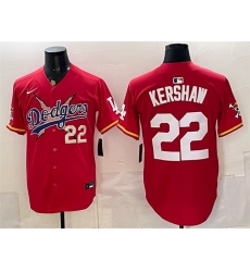 Men's Los Angeles Dodgers x One Piece #22 Clayton Kershaw Red Vapor Premier Limited Stitched Baseball Jersey