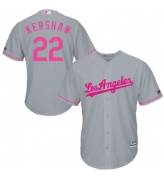 Men's Majestic Los Angeles Dodgers #22 Clayton Kershaw Replica Grey 2016 Mother's Day Cool Base MLB Jersey