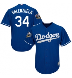 Youth Majestic Los Angeles Dodgers #34 Fernando Valenzuela Authentic Royal Blue Cool Base 2018 World Series MLB Jersey