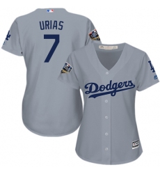 Women's Majestic Los Angeles Dodgers #7 Julio Urias Authentic Grey Road Cool Base 2018 World Series MLB Jersey