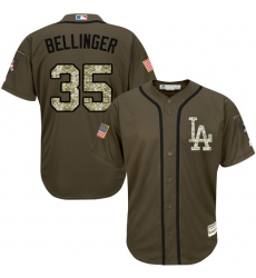 Youth Majestic Los Angeles Dodgers #35 Cody Bellinger Replica Green Salute to Service MLB Jersey