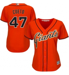 Women's Majestic San Francisco Giants #47 Johnny Cueto Replica Orange Alternate Cool Base MLB Jersey