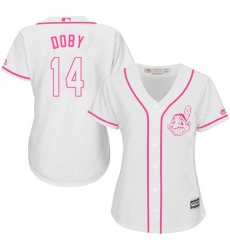 Women's Majestic Cleveland Indians #14 Larry Doby Authentic White Fashion Cool Base MLB Jersey