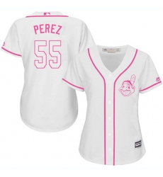 Women's Majestic Cleveland Indians #55 Roberto Perez Authentic White Fashion Cool Base MLB Jersey