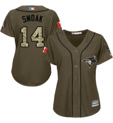 Women's Majestic Toronto Blue Jays #14 Justin Smoak Authentic Green Salute to Service MLB Jersey