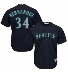 Men's Majestic Seattle Mariners #34 Felix Hernandez Replica Navy Blue Alternate 2 Cool Base MLB Jersey