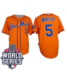 Men's Majestic New York Mets #5 David Wright Authentic Orange Los Mets Cool Base 2015 World Series MLB Jersey