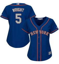 Women's Majestic New York Mets #5 David Wright Authentic Blue(Grey NO.) MLB Jersey