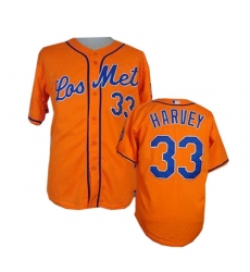 Men's Majestic New York Mets #33 Matt Harvey Replica Orange Los Mets Cool Base MLB Jersey
