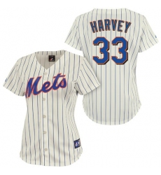 Women's Majestic New York Mets #33 Matt Harvey Authentic Cream/Blue Strip MLB Jersey