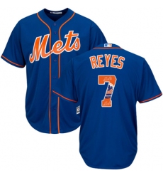 Men's Majestic New York Mets #7 Jose Reyes Authentic Royal Blue Team Logo Fashion Cool Base MLB Jersey