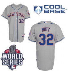 Men's Majestic New York Mets #32 Steven Matz Authentic Grey Road Cool Base 2015 World Series MLB Jersey