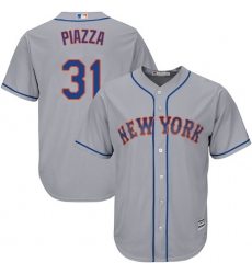 Men's Majestic New York Mets #31 Mike Piazza Replica Grey Road Cool Base MLB Jersey