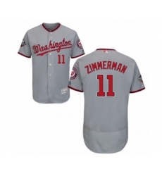 Men's Washington Nationals #11 Ryan Zimmerman Grey Road Flex Base Authentic Collection 2019 World Series Bound Baseball Jersey