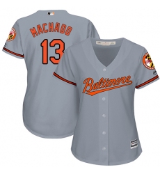 Women's Majestic Baltimore Orioles #13 Manny Machado Authentic Grey Road Cool Base MLB Jersey