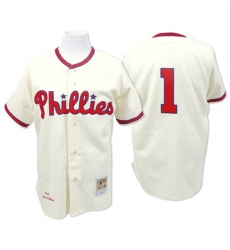 Men's Mitchell and Ness Philadelphia Phillies #1 Richie Ashburn Replica Cream Throwback MLB Jersey