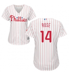 Women's Majestic Philadelphia Phillies #14 Pete Rose Replica White/Red Strip Home Cool Base MLB Jersey