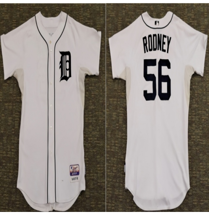 Men's Detroit Tigers #56 Fernando Rodney Game White Home Jersey