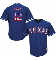 Men's Majestic Texas Rangers #12 Rougned Odor Authentic Royal Blue USA Flag Fashion MLB Jersey