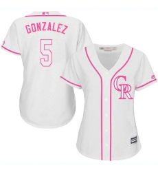 Women's Majestic Colorado Rockies #5 Carlos Gonzalez Authentic White Fashion Cool Base MLB Jersey