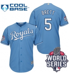 Men's Majestic Kansas City Royals #5 George Brett Authentic Light Blue Alternate 1 Cool Base 2015 World Series Patch MLB Jersey