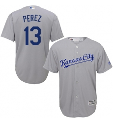 Youth Majestic Kansas City Royals #13 Salvador Perez Replica Grey Road Cool Base MLB Jersey