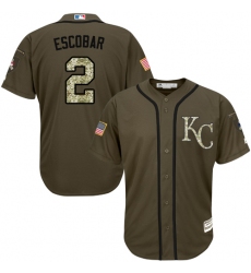 Men's Majestic Kansas City Royals #2 Alcides Escobar Authentic Green Salute to Service MLB Jersey