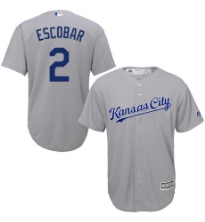 Men's Majestic Kansas City Royals #2 Alcides Escobar Replica Grey Road Cool Base MLB Jersey