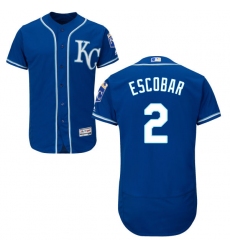 Men's Majestic Kansas City Royals #2 Alcides Escobar Royal Blue Alternate Flex Base Authentic Collection MLB Jersey