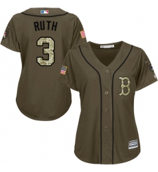 Women's Majestic Boston Red Sox #3 Babe Ruth Authentic Green Salute to Service MLB Jersey