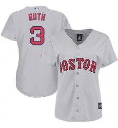 Women's Majestic Boston Red Sox #3 Babe Ruth Authentic Grey Road MLB Jersey