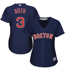 Women's Majestic Boston Red Sox #3 Babe Ruth Authentic Navy Blue Alternate Road MLB Jersey