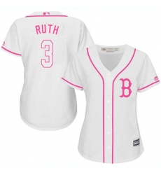 Women's Majestic Boston Red Sox #3 Babe Ruth Replica White Fashion MLB Jersey