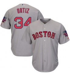 Men's Majestic Boston Red Sox #34 David Ortiz Authentic Grey Road Retirement Patch Cool Base MLB Jersey