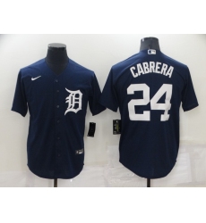 Men's Detroit Tigers #24 Miguel Cabrera Blue With Orange Stitched Cool Base Nike Jersey