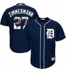 Men's Majestic Detroit Tigers #27 Jordan Zimmermann Authentic Navy Blue Team Logo Fashion Cool Base MLB Jersey
