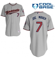 Men's Majestic Minnesota Twins #7 Joe Mauer Replica Grey Road Cool Base MLB Jersey