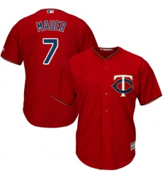 Youth Majestic Minnesota Twins #7 Joe Mauer Replica Scarlet Alternate Cool Base MLB Jersey