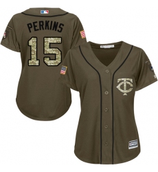 Women's Majestic Minnesota Twins #15 Glen Perkins Replica Green Salute to Service MLB Jersey