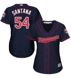 Women's Majestic Minnesota Twins #54 Ervin Santana Authentic Navy Blue Alternate Road Cool Base MLB Jersey