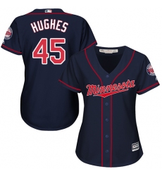 Women's Majestic Minnesota Twins #45 Phil Hughes Replica Navy Blue Alternate Road Cool Base MLB Jersey