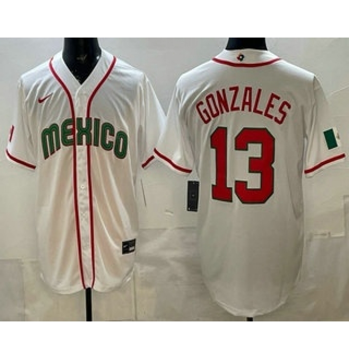 Men's Mexico #13 Nick Gonzales White 2026 World Baseball Classic Cool Base Jersey