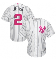 Men's Majestic New York Yankees #2 Derek Jeter Replica White 2016 Mother's Day Cool Base MLB Jersey