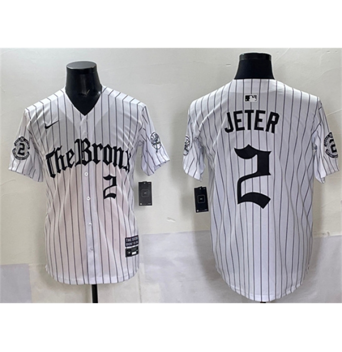 Men's New York Yankees #2 Derek Jeter White Pinstripe 'Gothic Legacy Edition' Vapor Premier Limited Stitched Baseball Jersey