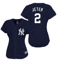 Women's Majestic New York Yankees #2 Derek Jeter Authentic Navy Blue MLB Jersey