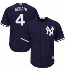 Youth Majestic New York Yankees #4 Lou Gehrig Authentic Navy Blue Alternate MLB Jersey
