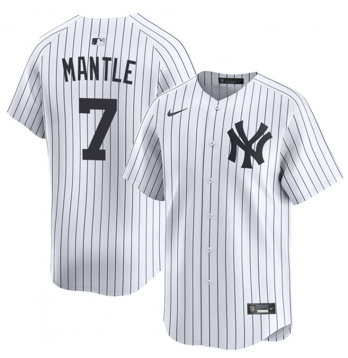 Men's New York Yankees #7 Mickey Mantle White Home Limited Stitched Baseball Jersey