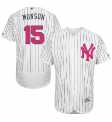 Men's Majestic New York Yankees #15 Thurman Munson Authentic White 2016 Mother's Day Fashion Flex Base MLB Jersey