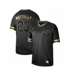 Men's New York Yankees #23 Don Mattingly Authentic Black Gold Fashion Baseball Jersey