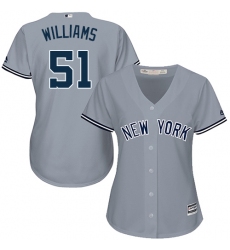 Women's Majestic New York Yankees #51 Bernie Williams Replica Grey Road MLB Jersey